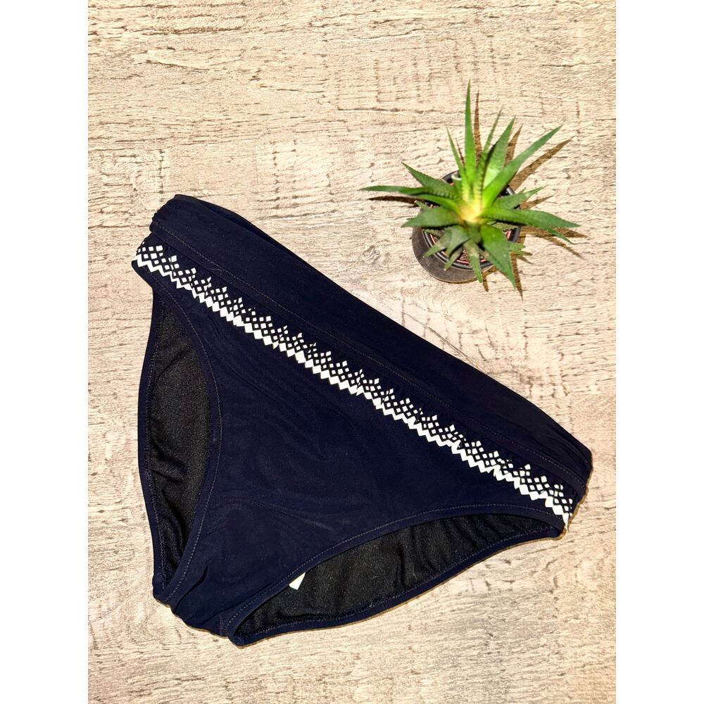 Gottex Black Bikini Bottoms Size 8 Boho Luxe Geometric Trim Swimwear Resort Chic
